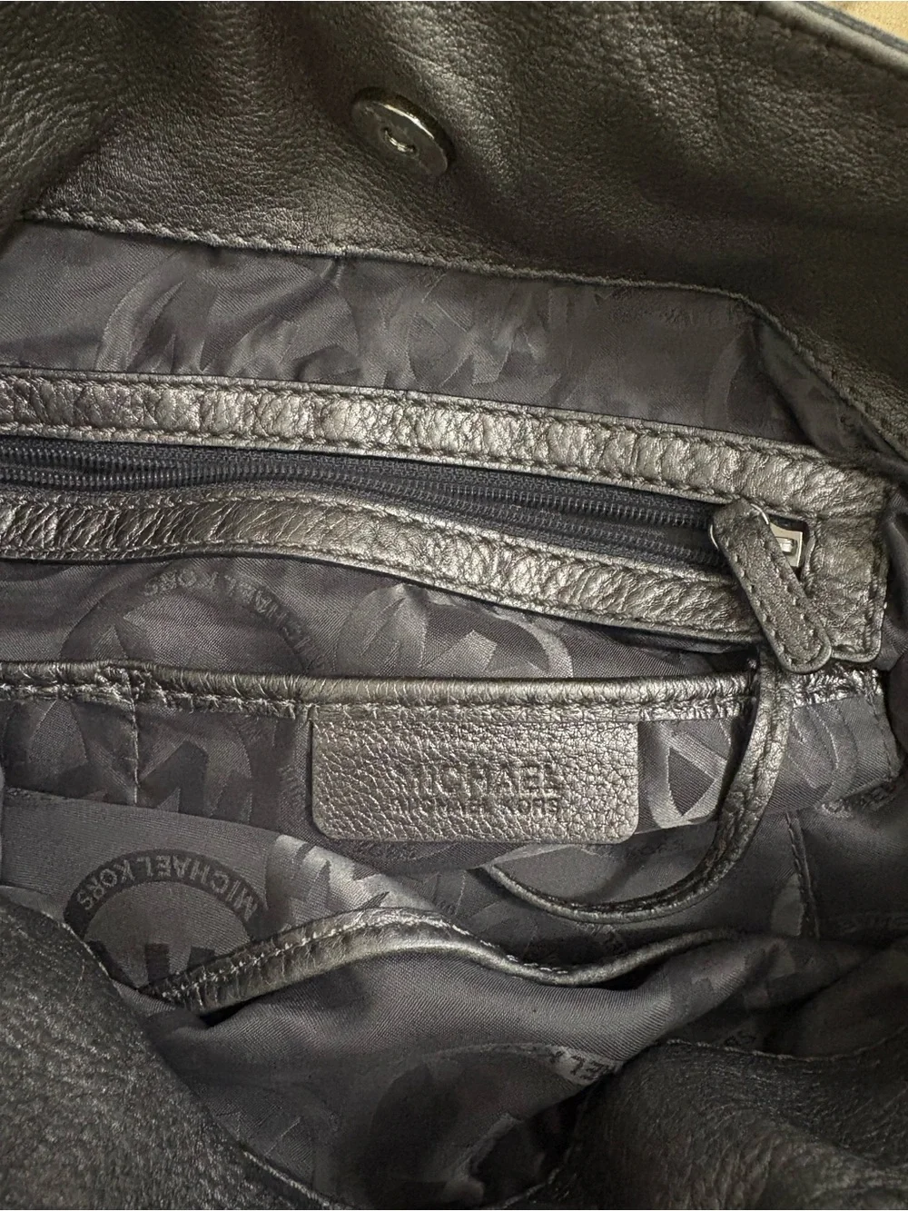 Michael Kors Metallic Charcoal Hamilton Leather Shoulder Bag with Chain Accents